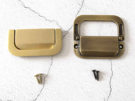 Folding Rectangular Brass Drawer Pull, Front Screw, Brushed Bronze/Brass