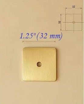 Brass Square Backplate for Drawer Knobs Cabinet Pulls Brushed Gold Lynns Hardware 32 mm