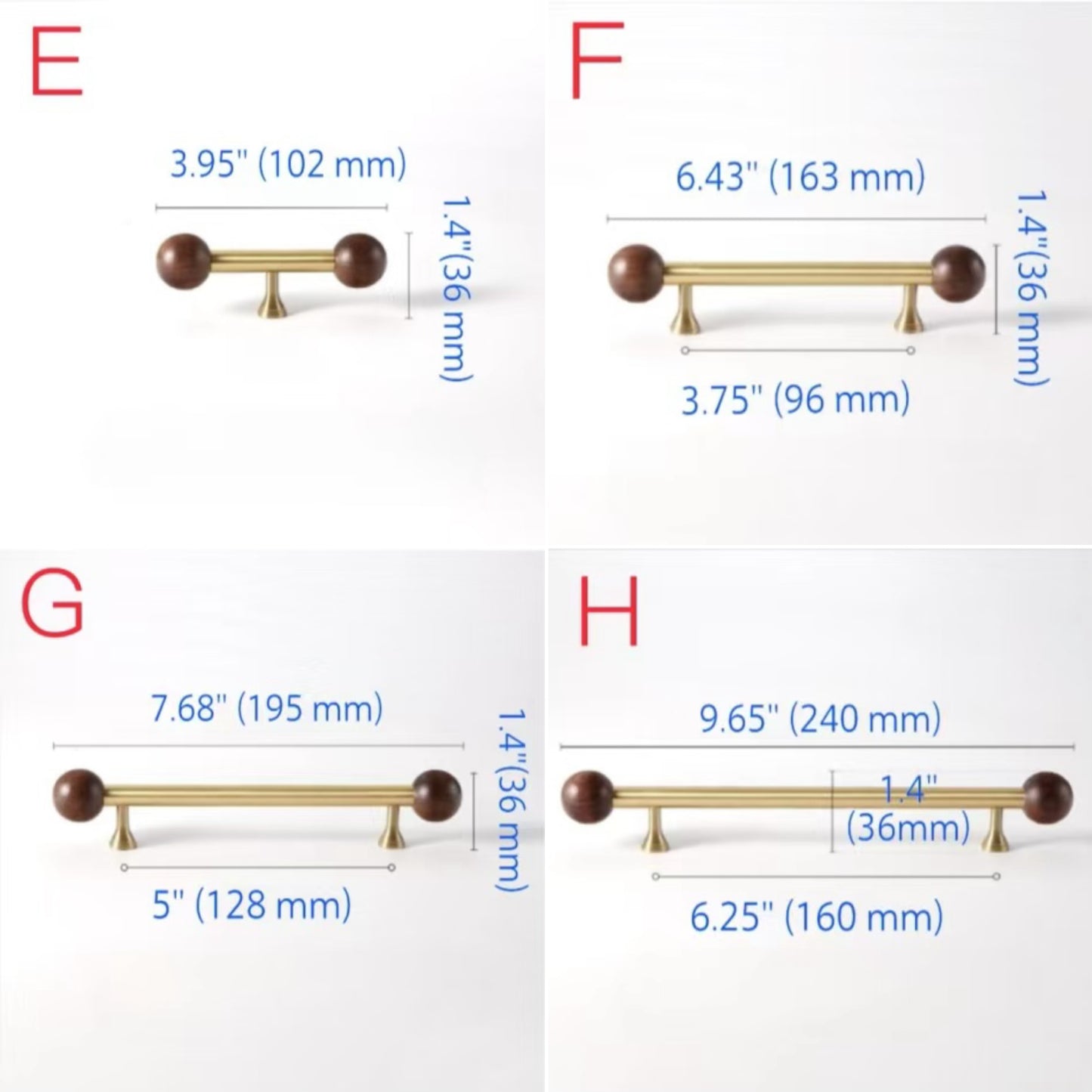 Brass Walnut Cabinet Drawer Pull Handles