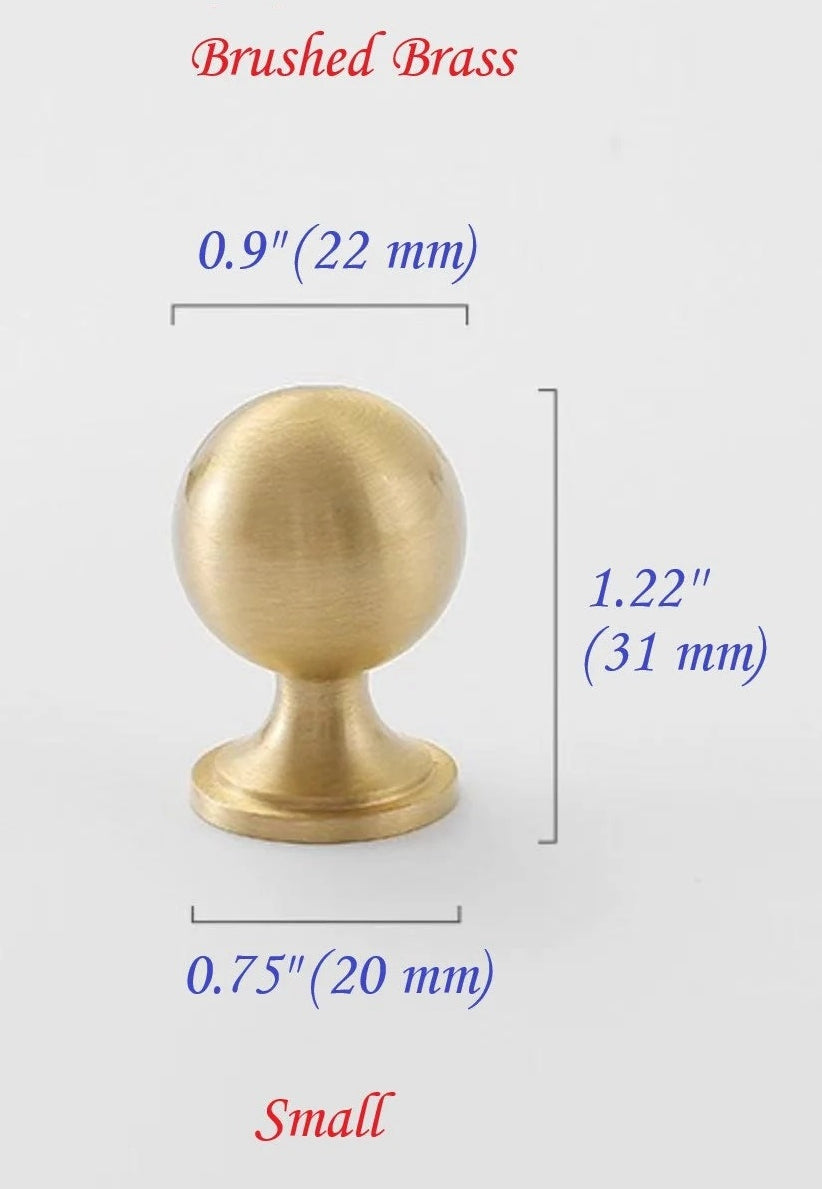 Brushed Brass Ball Knob Drawer Pull 22 mm