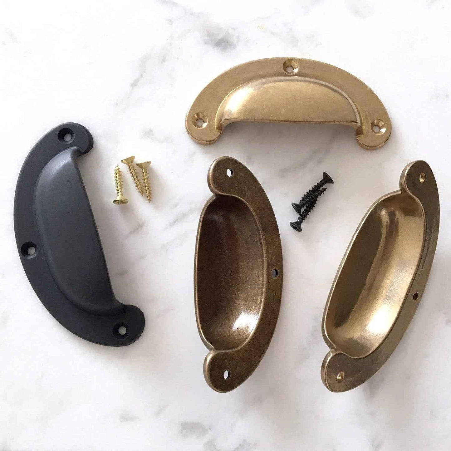 2.75" 3" Brass Cup Pull in Unlaquered Brass, Antique Bronze and Black