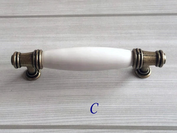3.75" 5" Porcelain Drawer Pull,  White Antique Bronze, Kitchen Door Handle