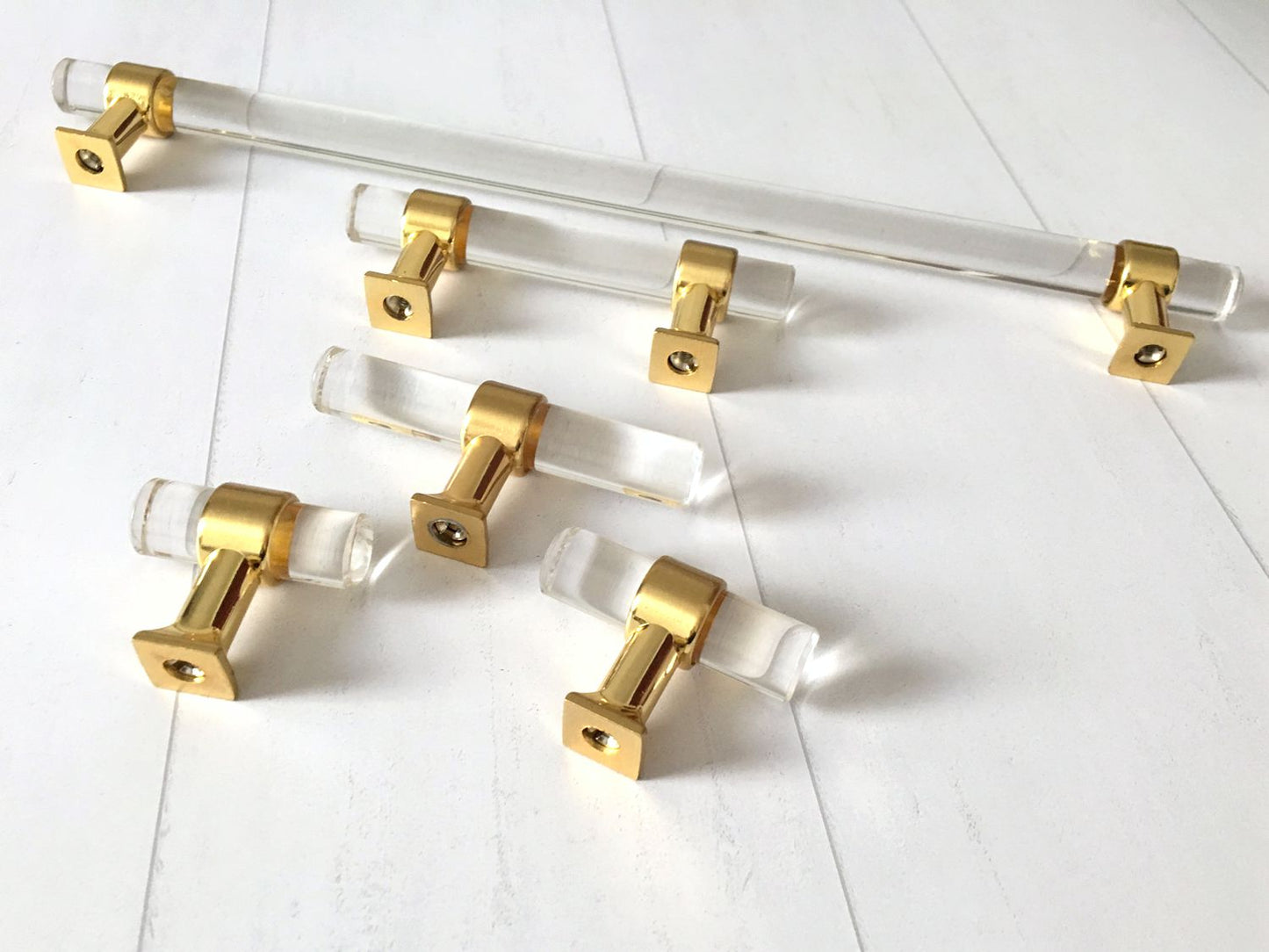 Cabinet Pulls Hardware Brushed Gold Clear Acrylic Kitchen Handles Dresser Drawer Knobs