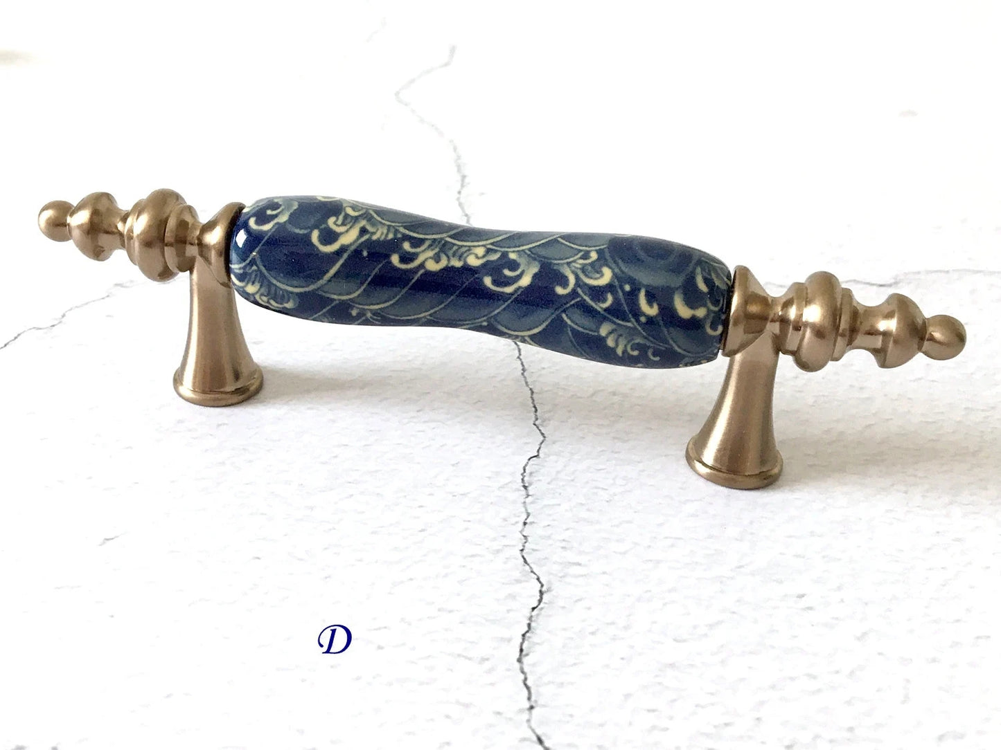 Poignées de tiroir en porcelaine bleue et blanche de 7,6 cm, 9,5 cm, 12,7 cm, style oriental, style chinois
