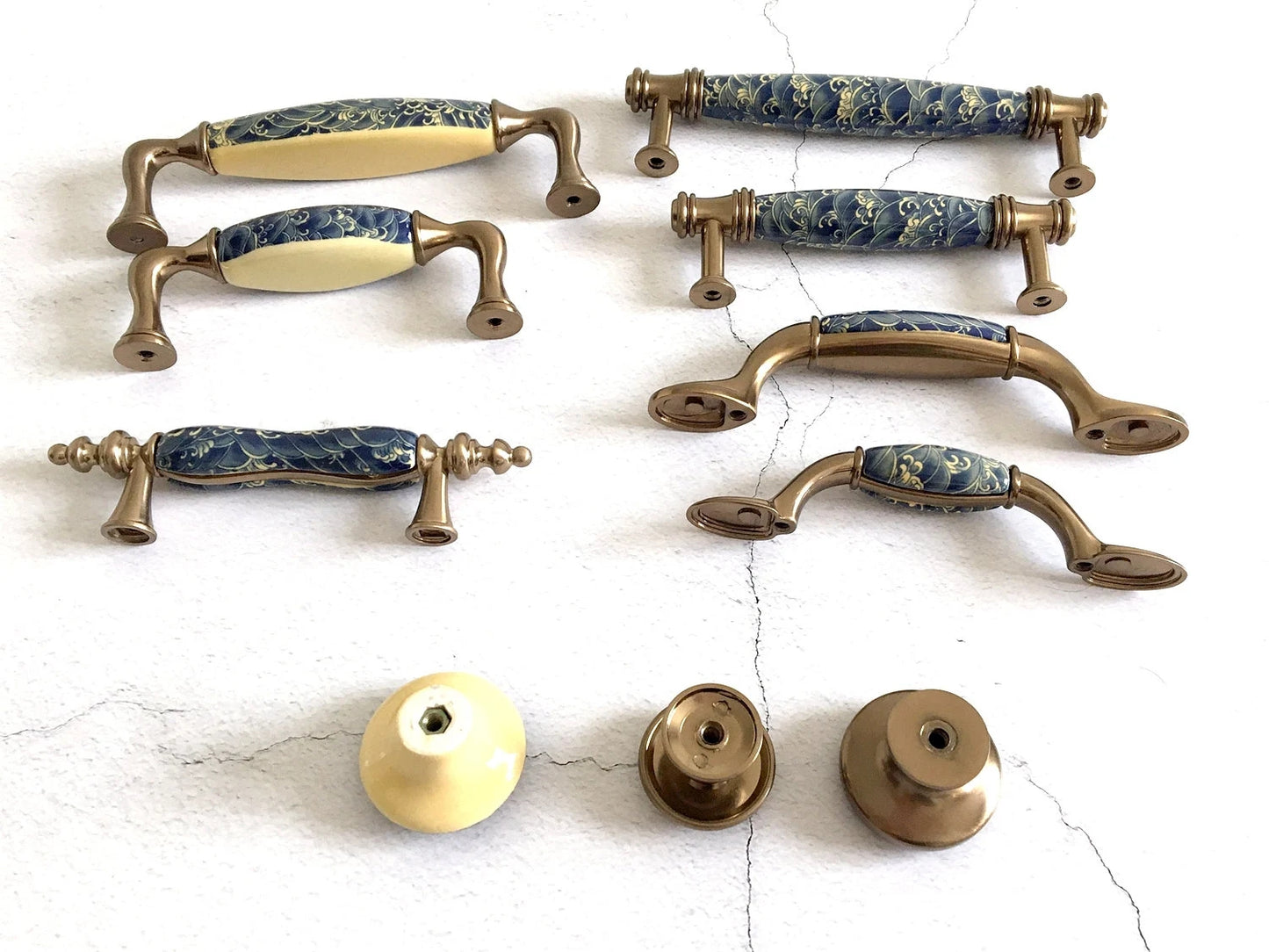 Poignées de tiroir en porcelaine bleue et blanche de 7,6 cm, 9,5 cm, 12,7 cm, style oriental, style chinois
