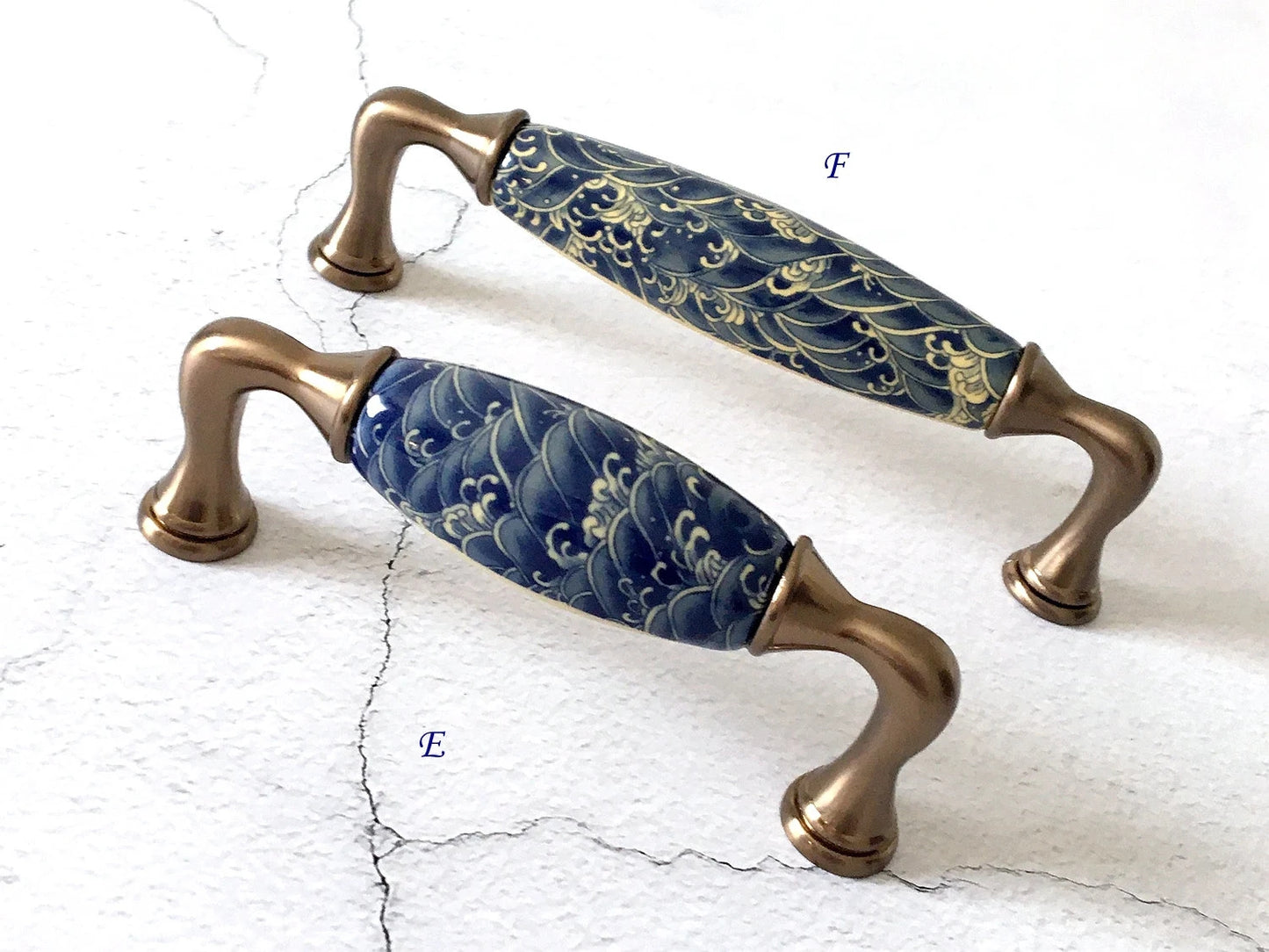 Poignées de tiroir en porcelaine bleue et blanche de 7,6 cm, 9,5 cm, 12,7 cm, style oriental, style chinois