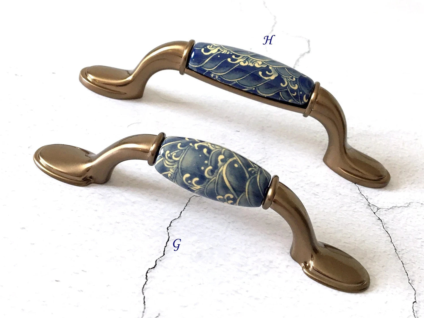 Poignées de tiroir en porcelaine bleue et blanche de 7,6 cm, 9,5 cm, 12,7 cm, style oriental, style chinois