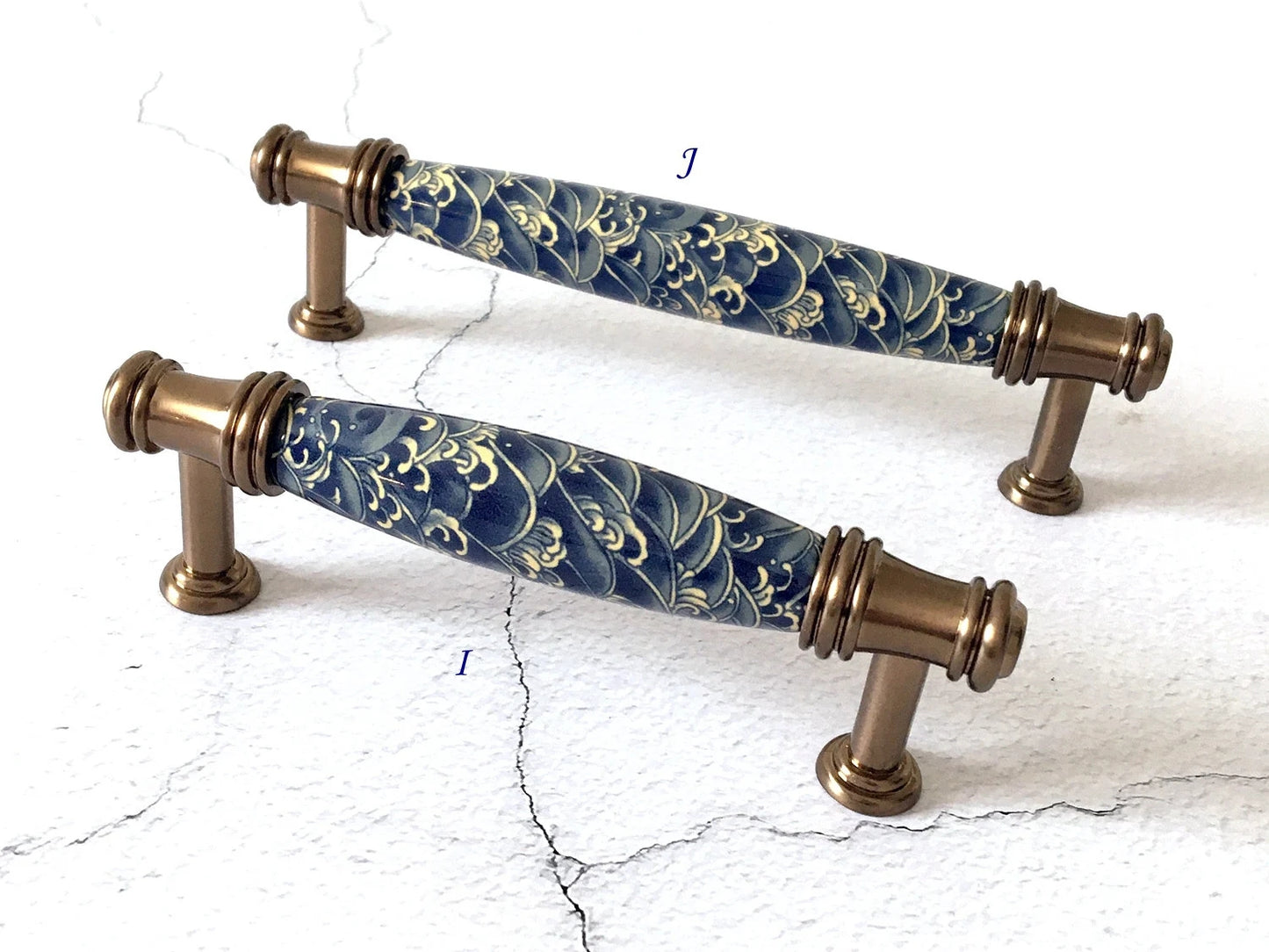 Poignées de tiroir en porcelaine bleue et blanche de 7,6 cm, 9,5 cm, 12,7 cm, style oriental, style chinois