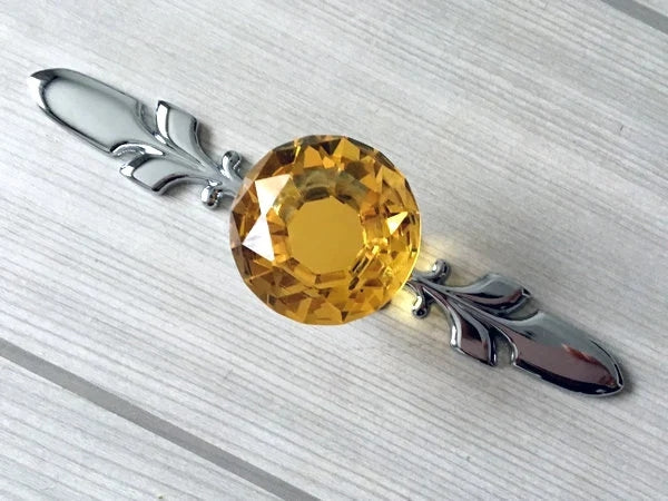 Amber Glass Drawer Knobs with Backplate, Brown Polished Chrome, Kitchen Hardware