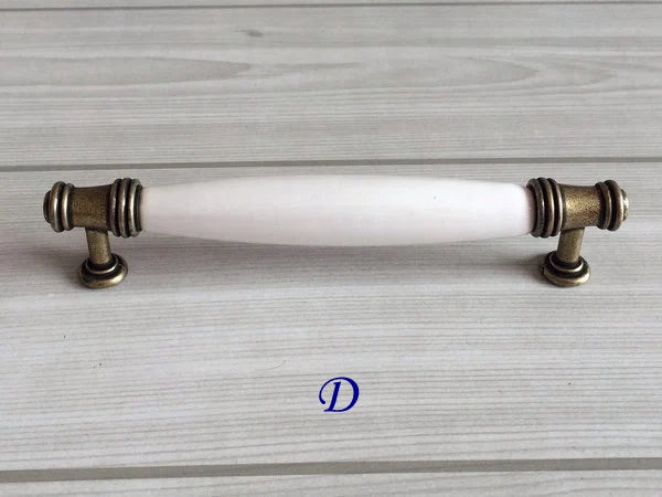 3.75" 5" Porcelain Drawer Pull,  White Antique Bronze, Kitchen Door Handle