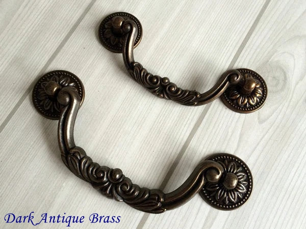3.75" 5" Drop Bail Drawer Pulls, Antique Bronze Brass White Black, 96 128 mm Centers