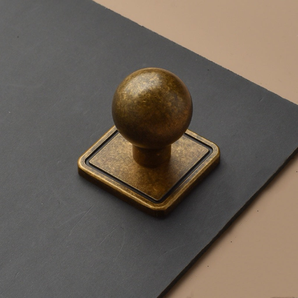 distressed antique bronze ball knob with Square Plates retro vintage style