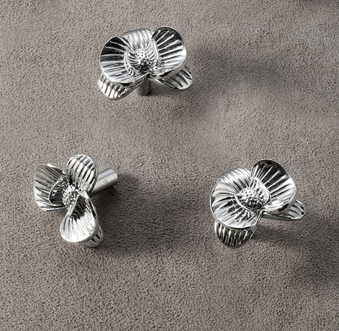 Dresser Drawer Knob Silver Flower Cabinet Pulls Brass Kitchen Hardware Modern Chic