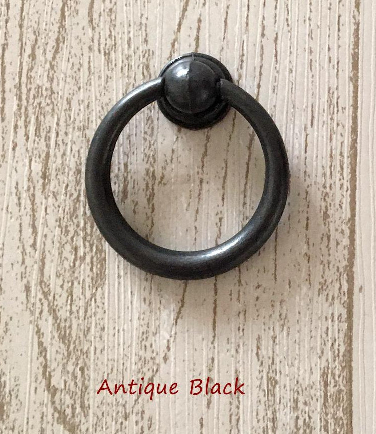 Drop Ring Drawer Pulls Antique Black 1.5 inches