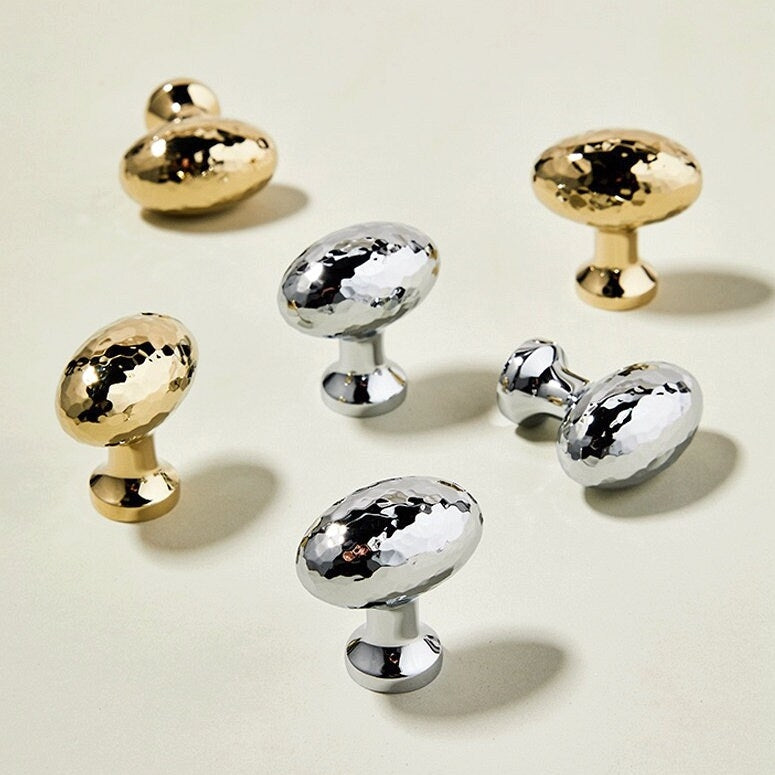 Gehämmerte Eierknöpfe Massiv Messing Schubladengriffe Minimalistisch Modern Schrankknopf Poliert Gold Silber
