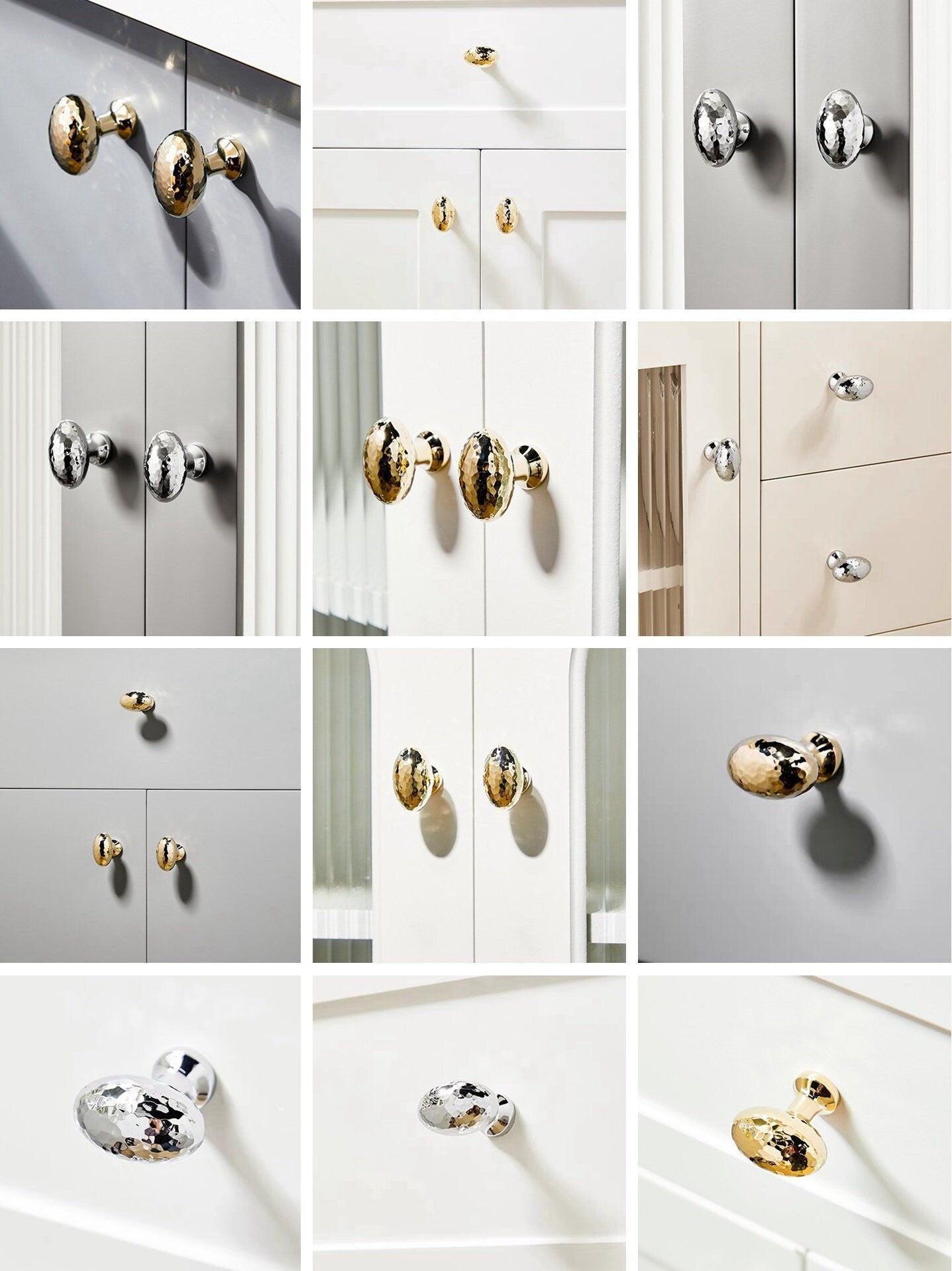 Gehämmerte Eierknöpfe Massiv Messing Schubladengriffe Minimalistisch Modern Schrankknopf Poliert Gold Silber