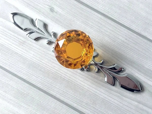 Amber Glass Drawer Knobs with Backplate, Brown Polished Chrome, Kitchen Hardware