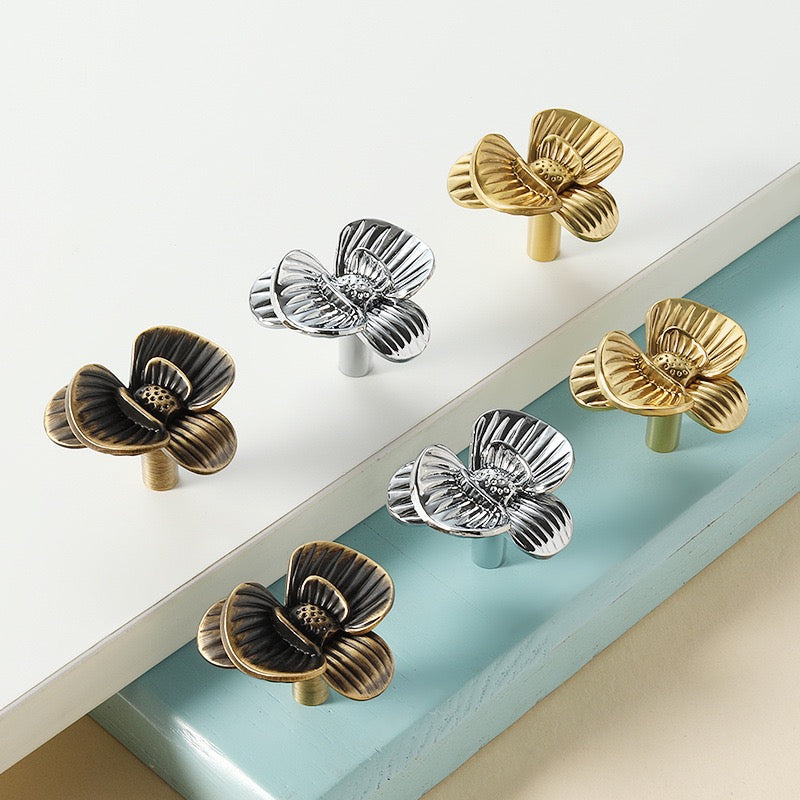 Flower Cabinet Knobs Brass Kitchen Unique Cupboard Pulls Natural Style