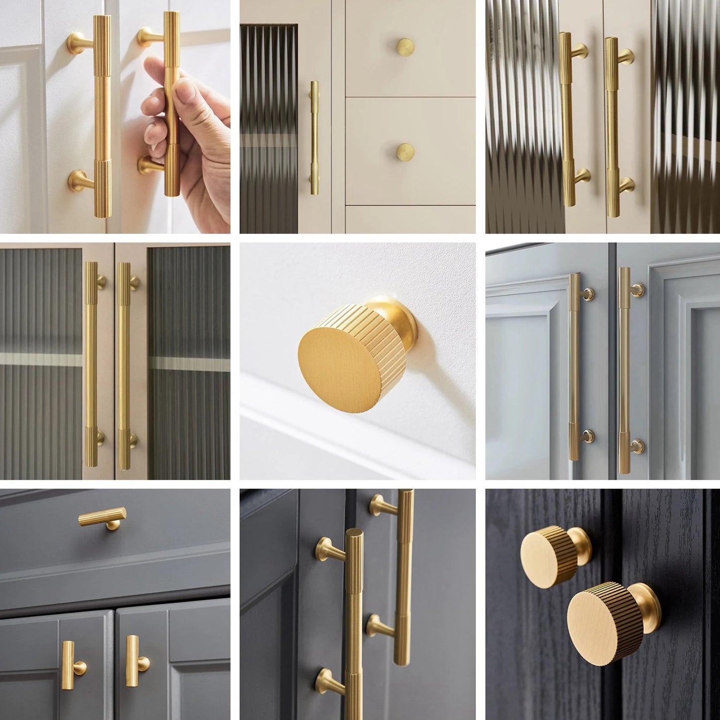 Fluted Brass Cabinet Hardware Drawer Handle