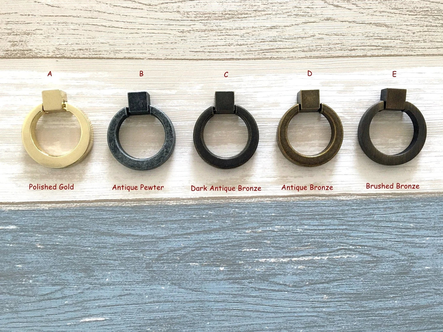 Ring Drawer Pull Cabinet knobs, Gold, Nickel, Bronze, Black