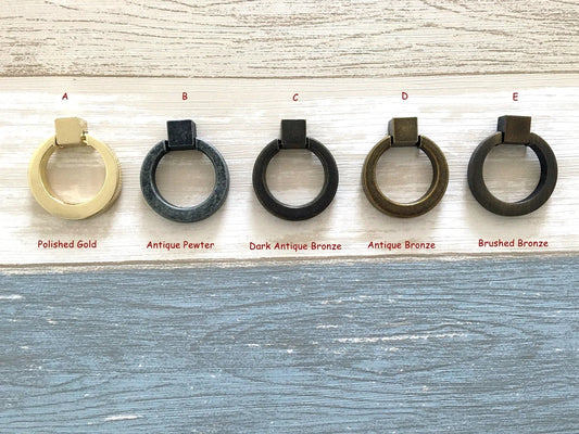 Drop Ring Drawer Pull / Door Knocker, Round/Square, Gold Nickel Bronze Black