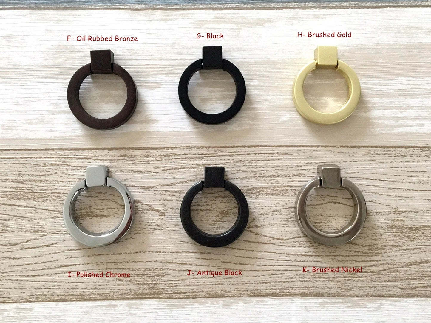 Ring Drawer Pull Cabinet knobs, Gold, Nickel, Bronze, Black