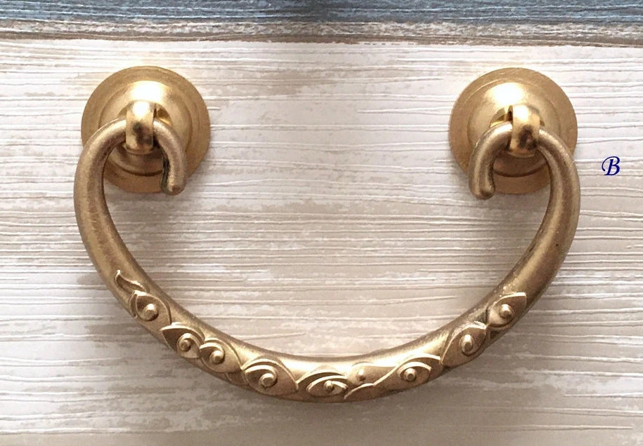2.75" to 3" Centers Brass Drop Bail Drawer Pull with matching knob, Vintage Style, Antique Bronze Black