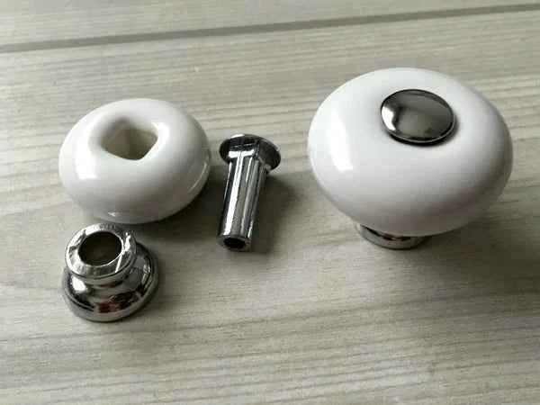 Small White Porcelain Knobs with Metal Center and Base