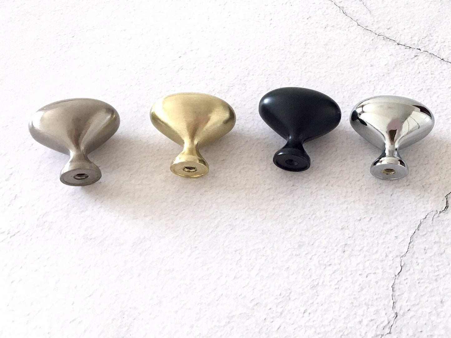 Egg Knob Cabinet Drawer Pull Oval Lynns Hardware Gold Nickel Black Chrome