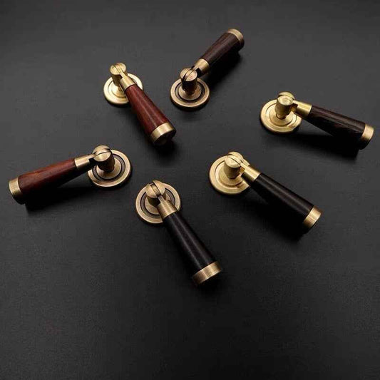 Wood & Brass Retro Pendant Drop Pull, Traditional Cabinet Hardware