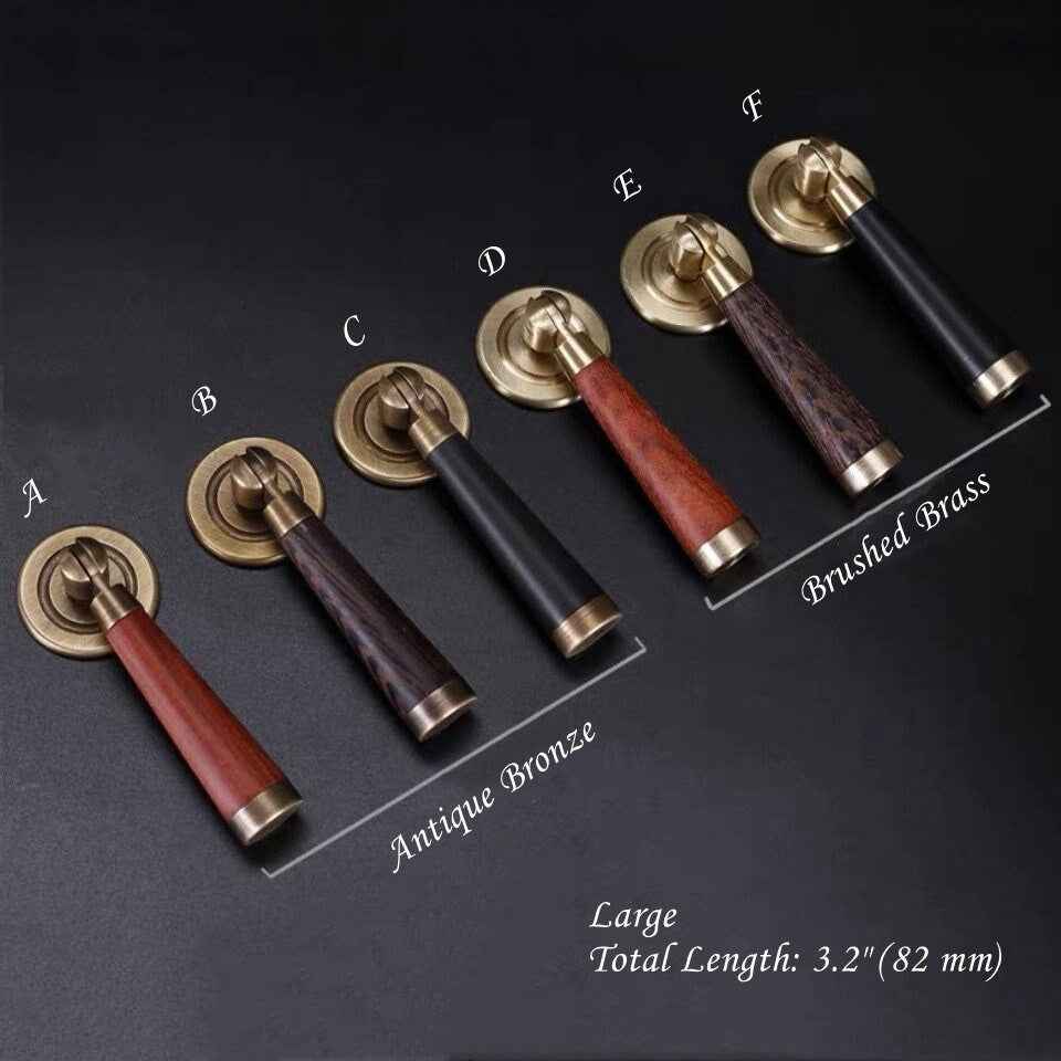 Wood & Brass Retro Pendant Drop Pull, Traditional Cabinet Hardware
