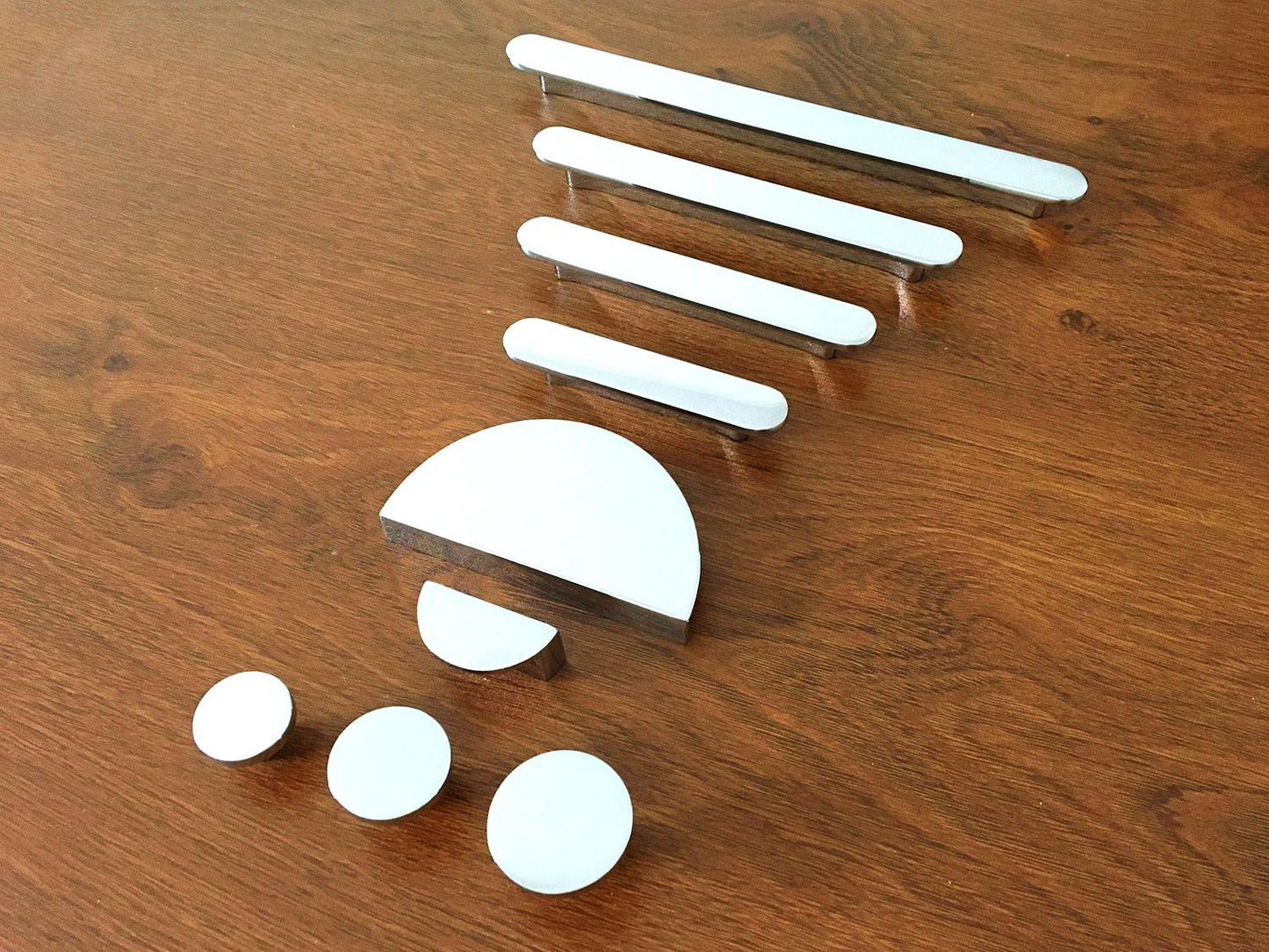 geometric shiny silver drawer handles