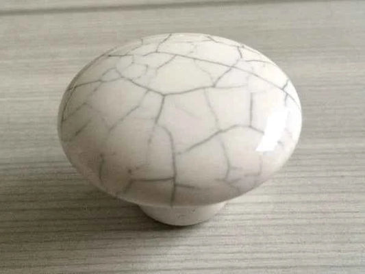 White Crackle Ceramic Cabinet Pull 3" - Porcelain with Antique Bronze Base