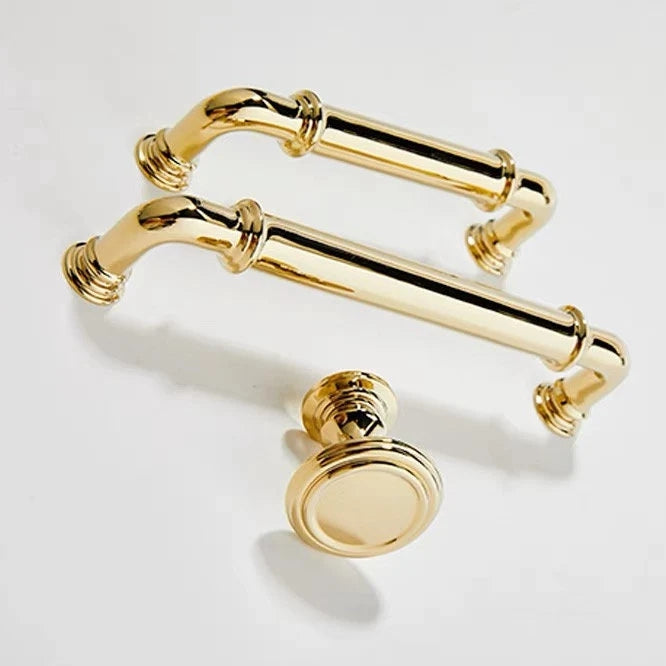 modern shiny gold kitchen pulls with 3-3/4 and 5 inch hole spacing
