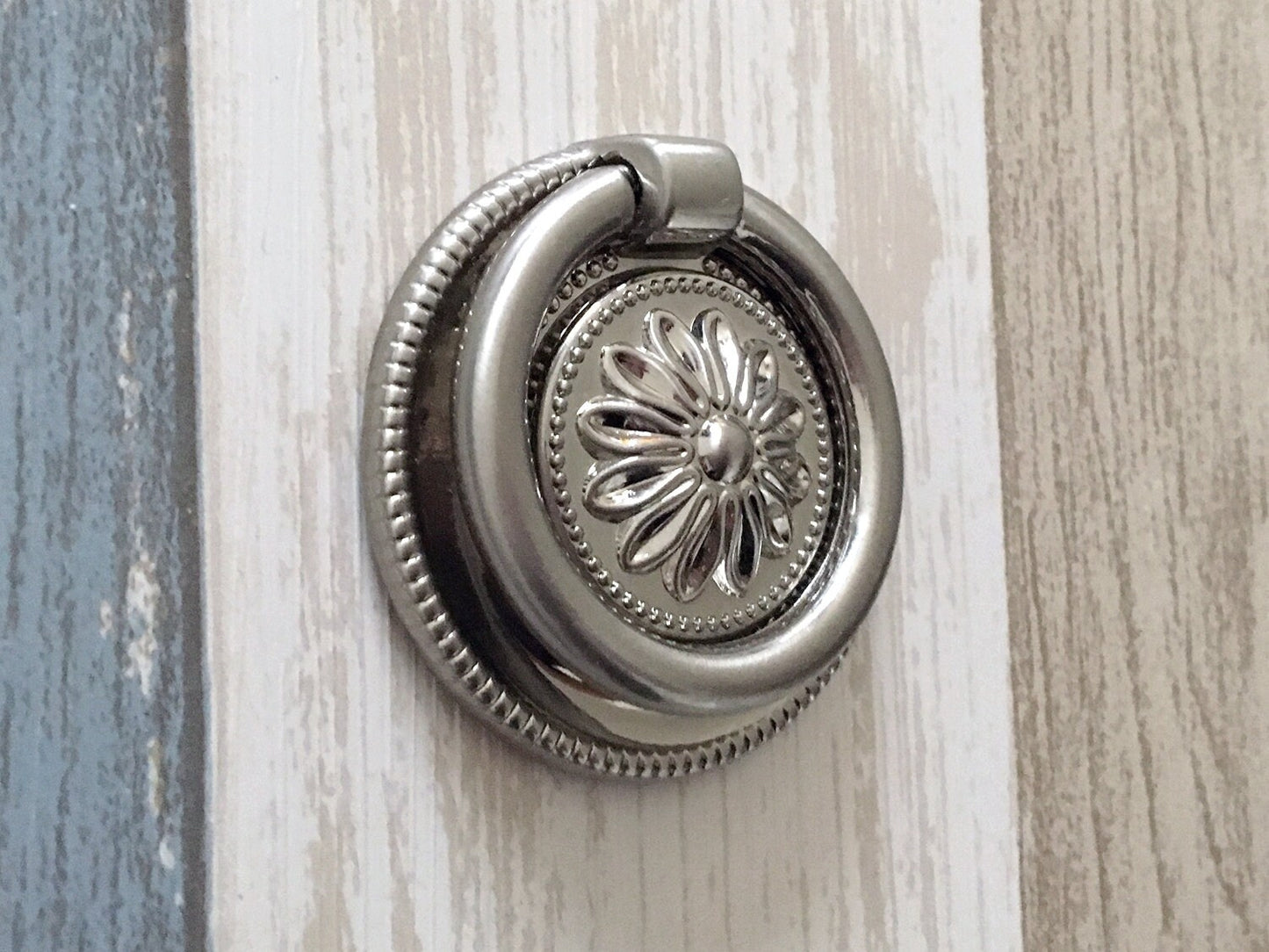 Nickel Silver Ring Drawer Pulls Floral Center Pendant Drop Cabinet Knobs Lynns Hardware Decorative