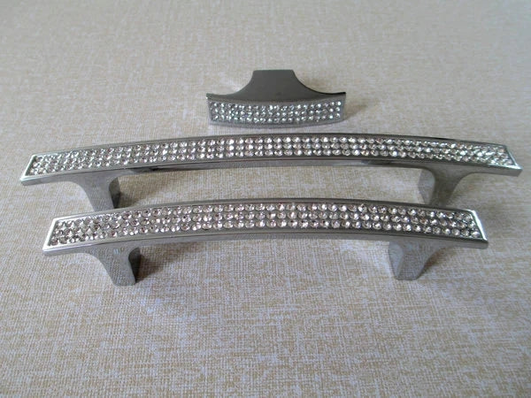 Crystal Drawer Pulls, Rhinestone Cabinet Handles, Polished Chrome, 3.75", 5", 6.25" Center