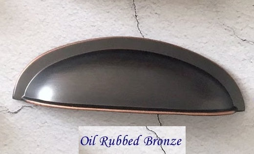 3" Cup Drawer Pull & Cabinet Knob 76 mm Centers, Gold, Nickel, Bronze and Pewter
