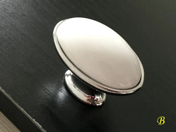 Oval Kitchen Cabinet Knob White Silver