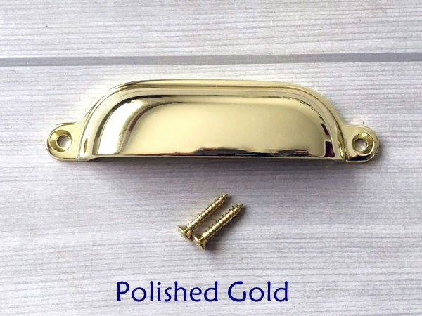 3.75" Centers Cup Drawer Pull, Gold, Silver, Bronze, Nickel, Pewter
