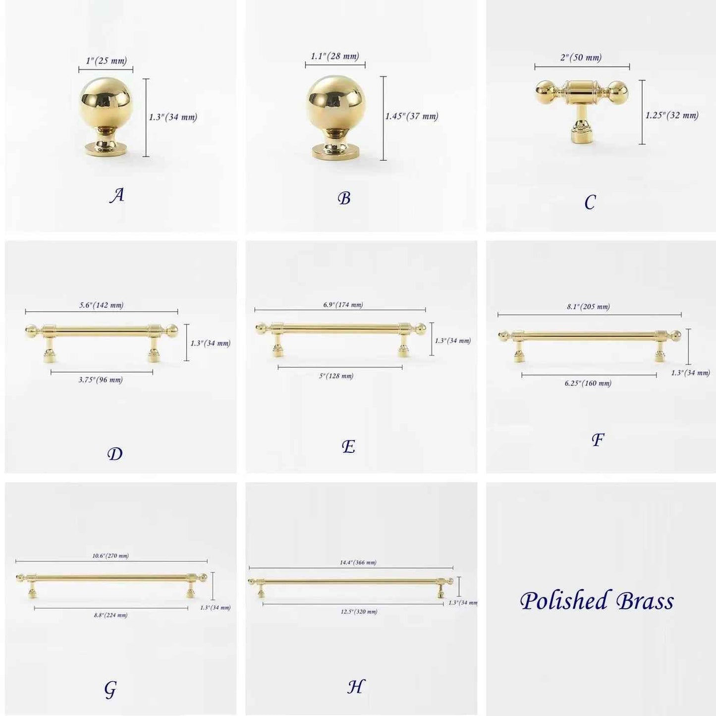 Polished Brass/Chrome Cabinet Bar Handles w. Ball Knobs