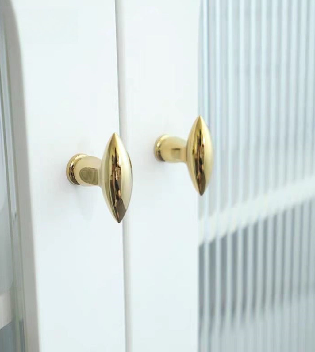 Polished Gold Olive Drawer Pulls Kitchen Cabinet Door Knobs Modern