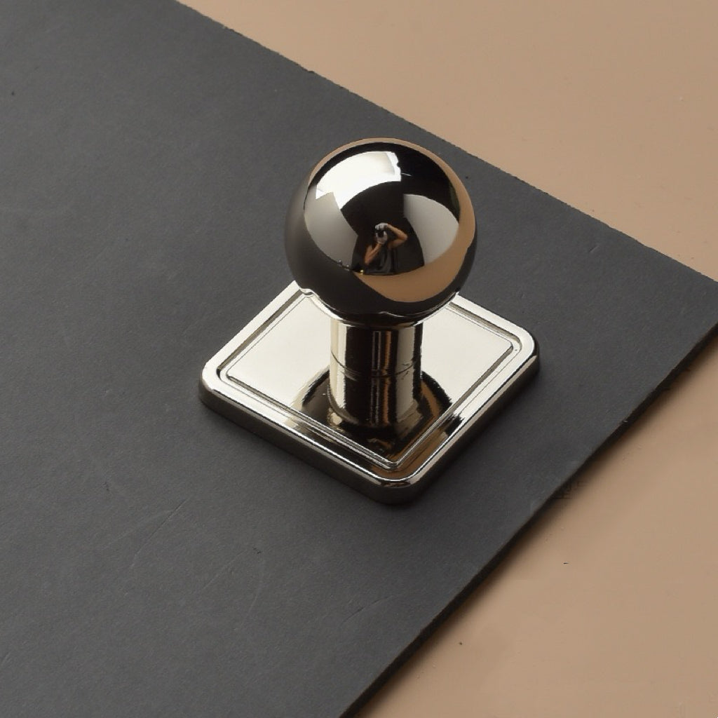 polished nickel cabinet ball knob with large square base