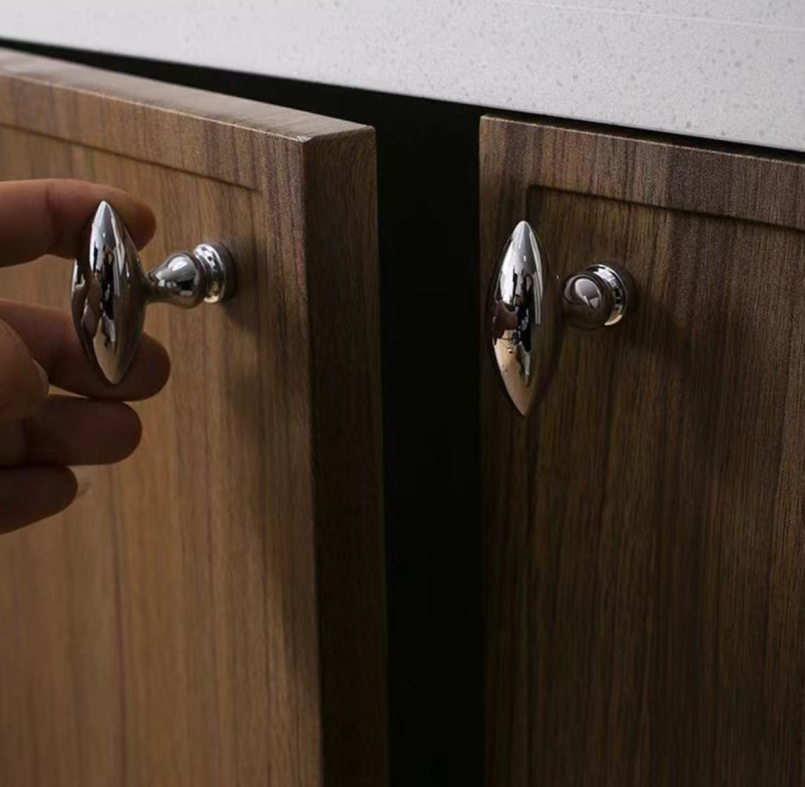 Polished Silver Olive Cabinet Knobs Drawer Pulls Modern Unique