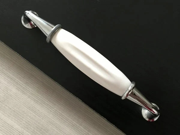 Porcelain Cabinet pulls White Silver 128 mm
