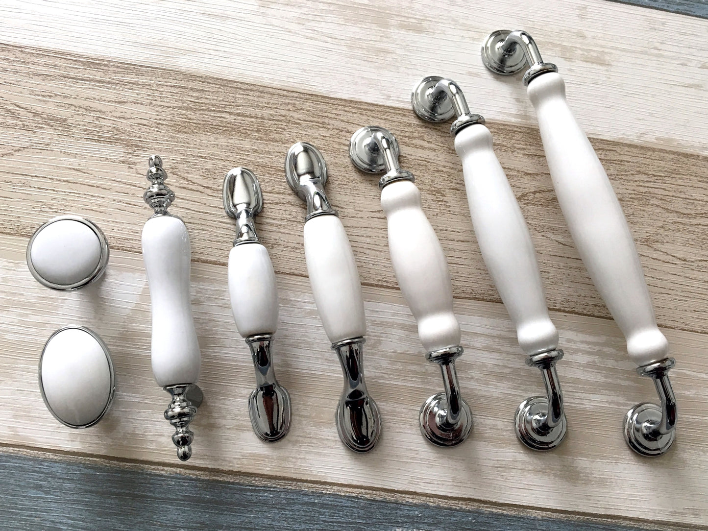 porcelain drawer pulls Lynns Hardware White Silver