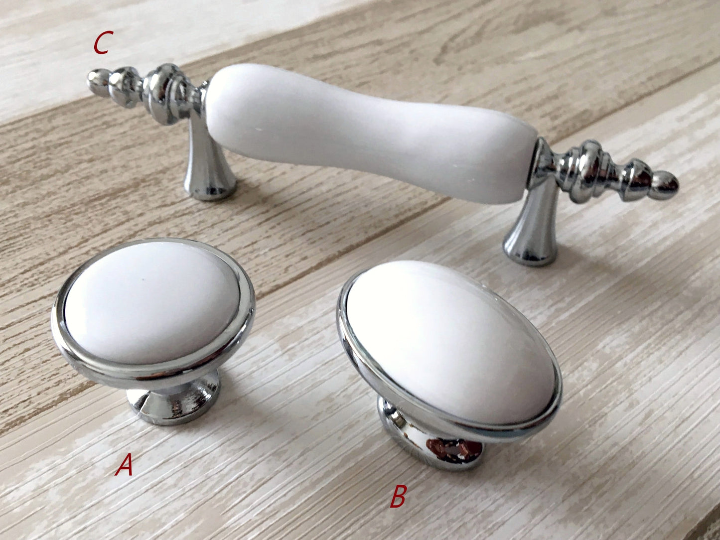 Porcelain drawer Knobs and 3 inch handles 76 mm centers