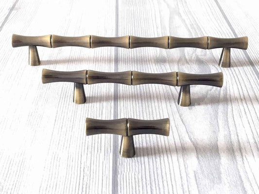 Bamboo Cabinet Handle & T-shaped Knob - Brushed Bronze