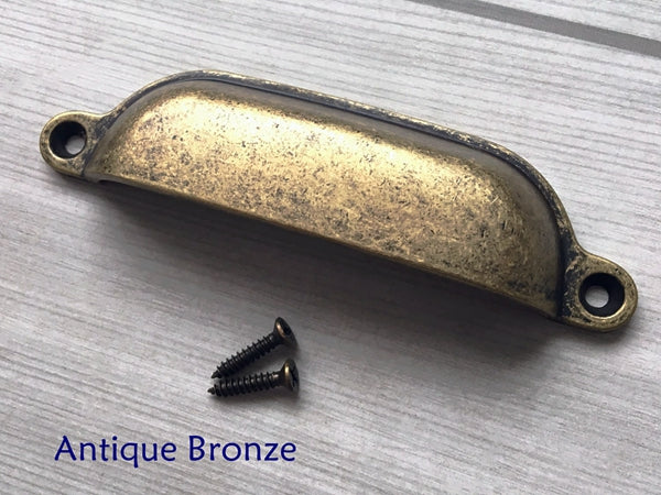 3.75" Centers Cup Drawer Pull, Gold, Silver, Bronze, Nickel, Pewter