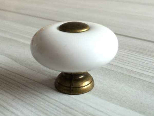 Small White Porcelain Knobs with Metal Center and Base