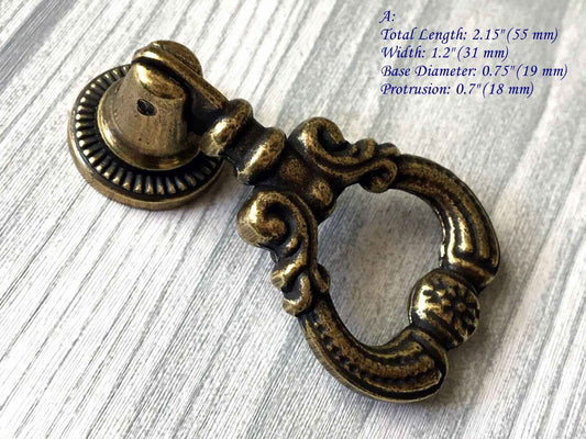 Antique Bronze Pendant Drop Ring Knobs | Vintage Cabinet Hardware